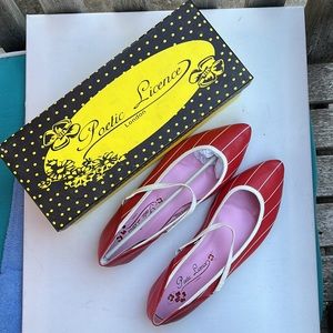 Bright, fun and cute Poetic Licence Red with white stripes flat shoes. 8-1/2.